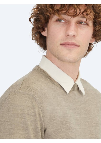 Vizon Bisiklet Yaka Düz Örgü Yün Karışımlı Triko Kazak indirimleri