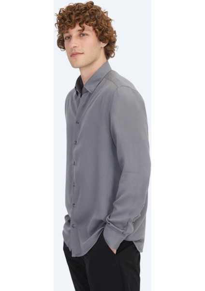 Gri Regular Fit Dokuma Casual Gömlek modelleri