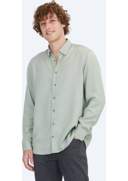 Mint Regular Fit Dokuma Casual Gömlek