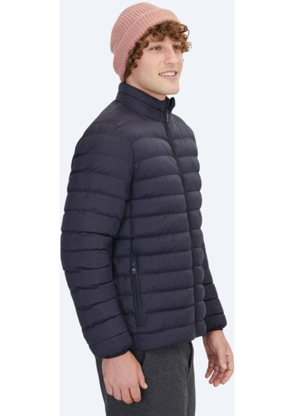 Lacivert Regular Fit Dik Yaka Casual Dokuma Mont