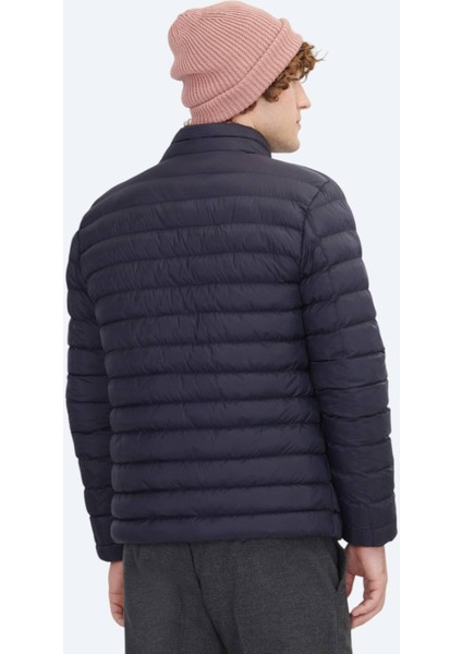 Lacivert Regular Fit Dik Yaka Casual Dokuma Mont