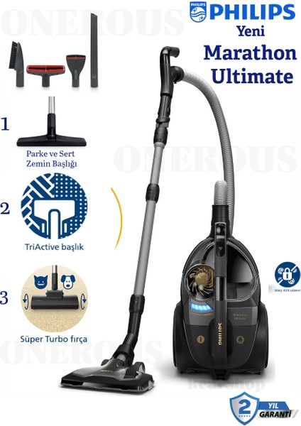 Marathon Ultimate Elektrikli Süpürge | Toz Torbasız, Sessiz ve Güçlü | Hepa Filtre ile Derinlemesine Temizlik ve Kolay Kullanım