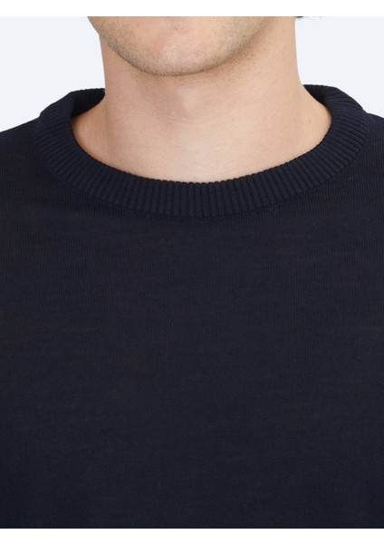 Lacivert Bisiklet Yaka Düz Örgü Yün Karışımlı Triko Kazak fırsatları