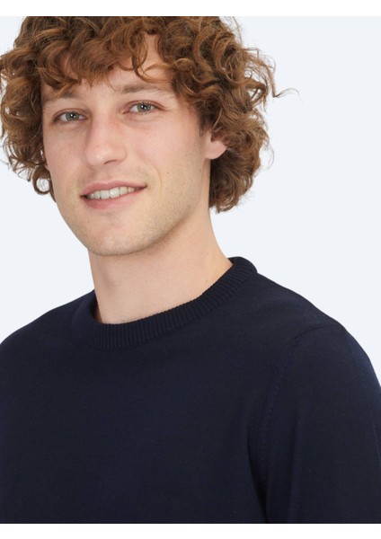 Lacivert Bisiklet Yaka Düz Örgü Yün Karışımlı Triko Kazak indirimleri