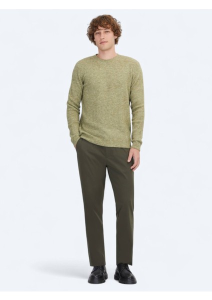 Haki Bisiklet Yaka Jakarlı Yün Karışımlı Triko Kazak fiyatları