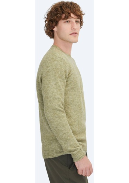 Haki Bisiklet Yaka Jakarlı Yün Karışımlı Triko Kazak modelleri