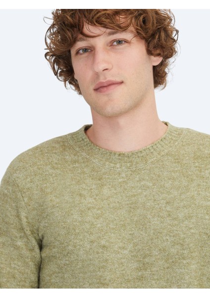 Haki Bisiklet Yaka Jakarlı Yün Karışımlı Triko Kazak fırsatları