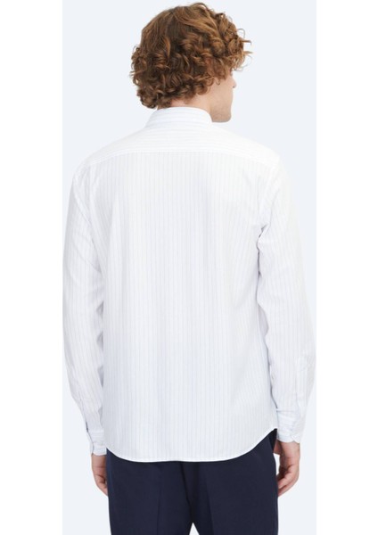 Mavi Çizgili Regular Fit Spor Pamuk Karışımlı Gömlek indirimleri