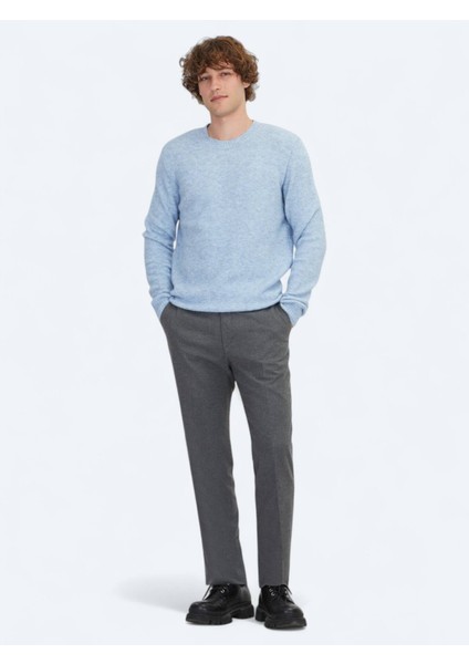 Mavi Bisiklet Yaka Jakarlı Yün Karışımlı Triko Kazak fiyatları