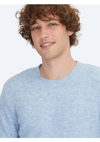 Mavi Bisiklet Yaka Jakarlı Yün Karışımlı Triko Kazak modelleri