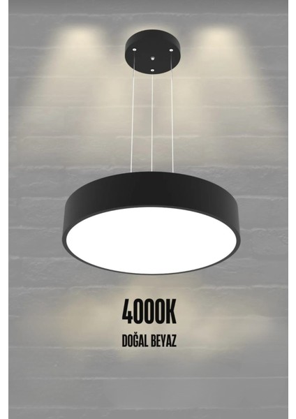 Drum 40CM ( Siyah Kasa, 4000K Işık Rengi ) Modern Sarkıt LED Avize, Salon, Mutfak, Oturma Odası