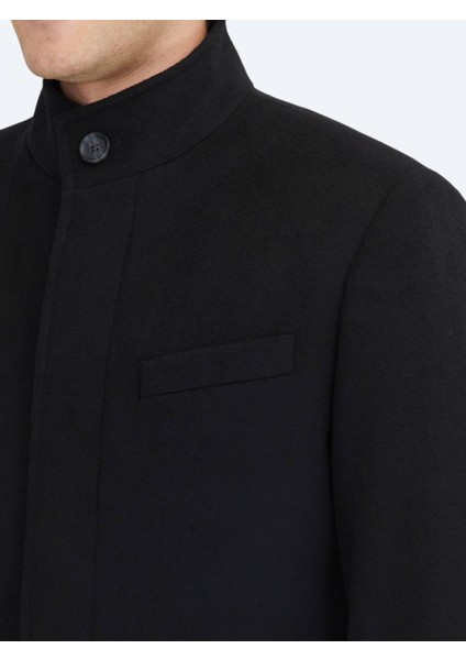 Siyah Regular Fit Dik Yaka Klasik Dokuma Palto indirimleri