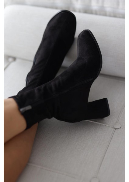 Pensa Kısa Topuklu Streç Bot- Siyah Süet