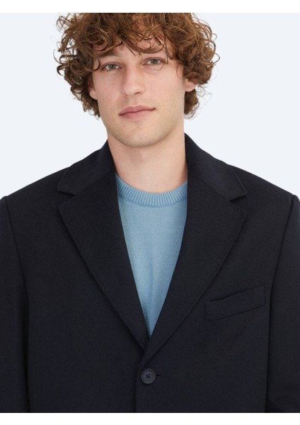 Lacivert Regular Fit Kelebek Yaka Klasik Dokuma Palto modelleri