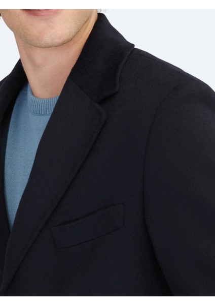 Lacivert Regular Fit Kelebek Yaka Klasik Dokuma Palto fırsatları
