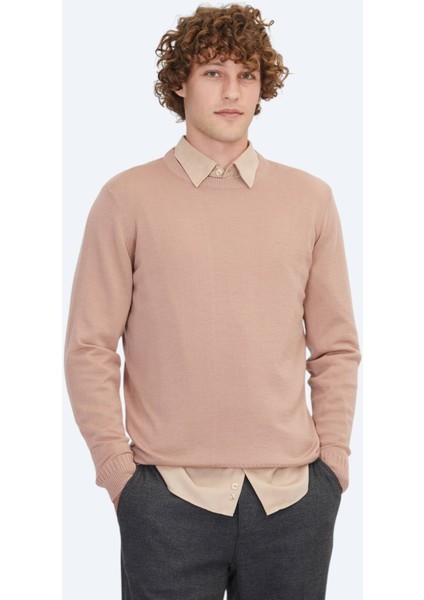 Somon Bisiklet Yaka Jakarlı Yün Karışımlı Triko Kazak