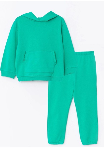 Lcw Baby Yeşil Kapüşonlu Uzun Kollu Basic Kız Bebek Sweatshirt ve Pantolon 2'li Takım