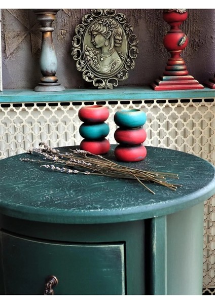 3 Çekmeceli Vintage Yeşil Eskitme Komodin