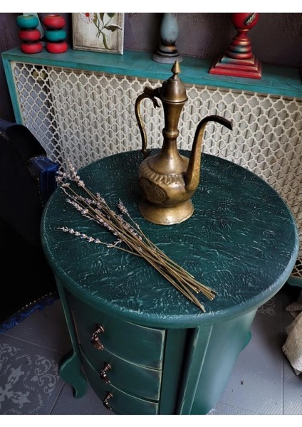 3 Çekmeceli Vintage Yeşil Eskitme Komodin