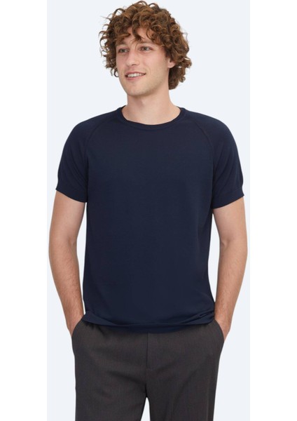 Lacivert Bisiklet Yaka Jakarlı Triko