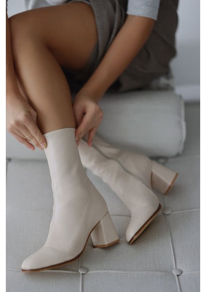Pensa Kısa Topuklu Streç Bot - Ekru