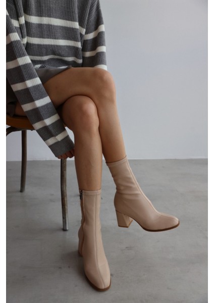Pensa Kısa Topuklu Streç Bot- Bej modelleri