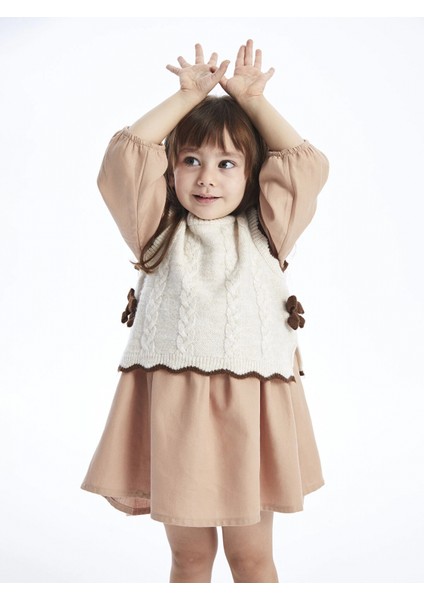 Lcw Baby Kahverengi Bisiklet Yaka Uzun Kollu Kız Bebek Elbise ve Triko Süveter 2'li Takım modelleri