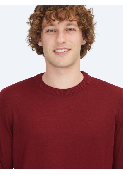 Kırmızı Bisiklet Yaka Düz Örgü Yün Karışımlı Triko Kazak modelleri