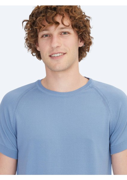 Havacı Mavi Bisiklet Yaka Jakarlı Triko modelleri