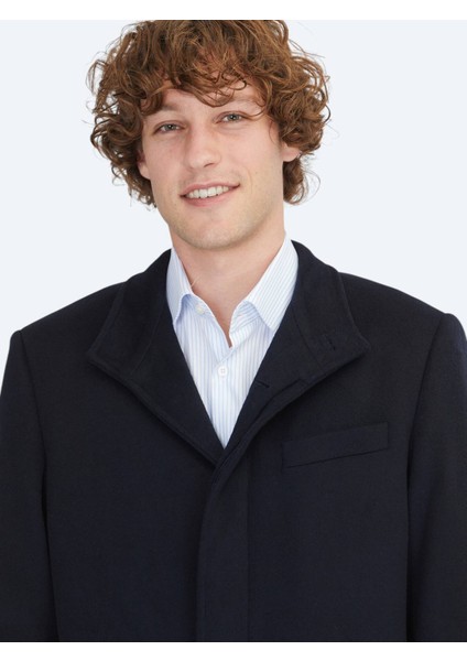 Lacivert Regular Fit Dik Yaka Klasik Dokuma Palto indirimleri