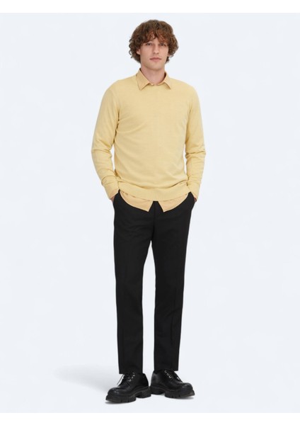 Sarı Bisiklet Yaka Düz Örgü Yün Karışımlı Triko Kazak fiyatları