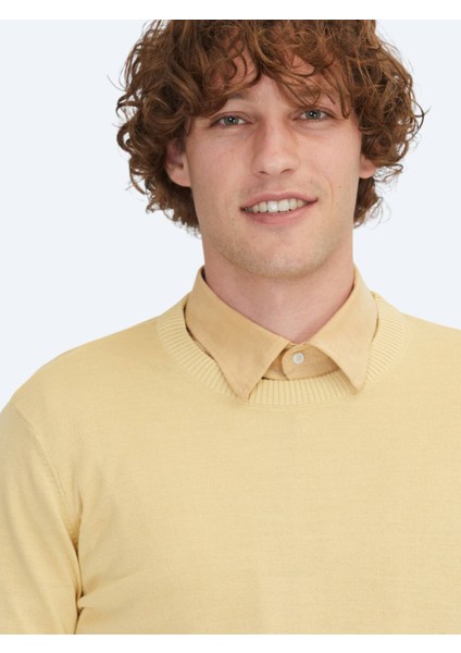 Sarı Bisiklet Yaka Düz Örgü Yün Karışımlı Triko Kazak fırsatları