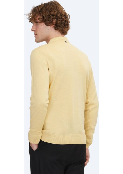 Sarı Bisiklet Yaka Düz Örgü Yün Karışımlı Triko Kazak indirimleri