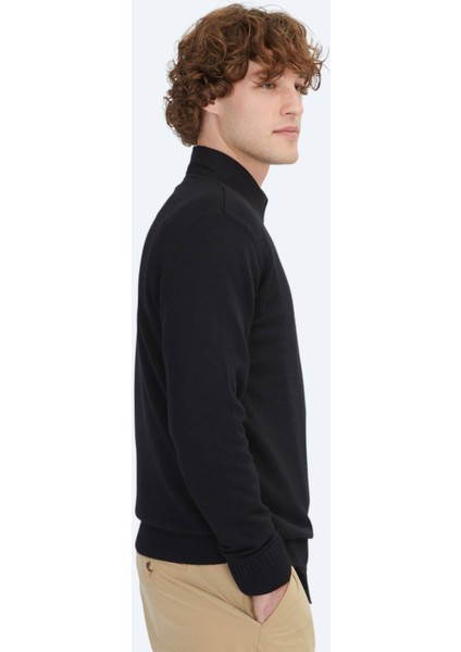 Siyah Bisiklet Yaka Düz Örgü Yün Karışımlı Triko Kazak modelleri