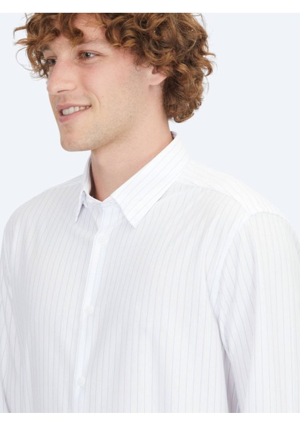 Mavi Çizgili Regular Fit Spor Pamuk Karışımlı Gömlek modelleri