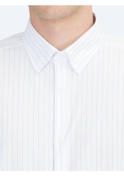 Mavi Çizgili Regular Fit Spor Pamuk Karışımlı Gömlek fırsatları