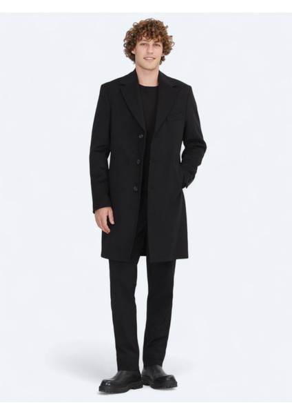 Siyah Regular Fit Kelebek Yaka Klasik Dokuma Palto fiyatları