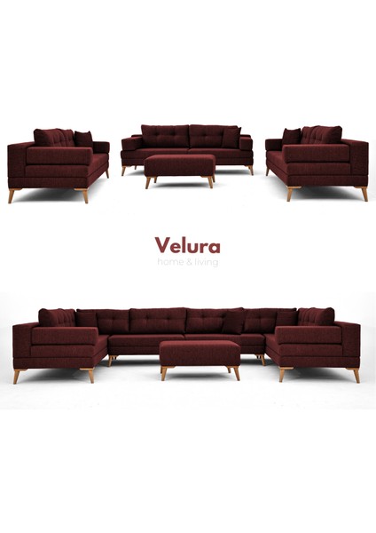 Zeri Modüler Yataklı 3 Adet Üçlü Kanepe & 3'lü Koltuk (3+3+3) - Bordo