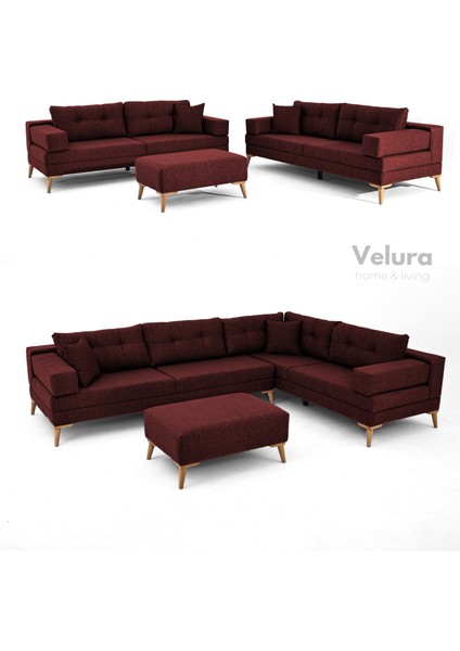 Zeri Modüler Yataklı 3 Adet Üçlü Kanepe & 3'lü Koltuk (3+3+3) - Bordo fiyatları