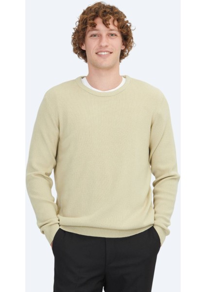 Yağ Yeşili Bisiklet Yaka Jakarlı Triko Kazak