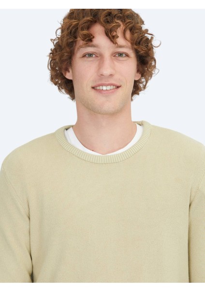 Yağ Yeşili Bisiklet Yaka Jakarlı Triko Kazak modelleri