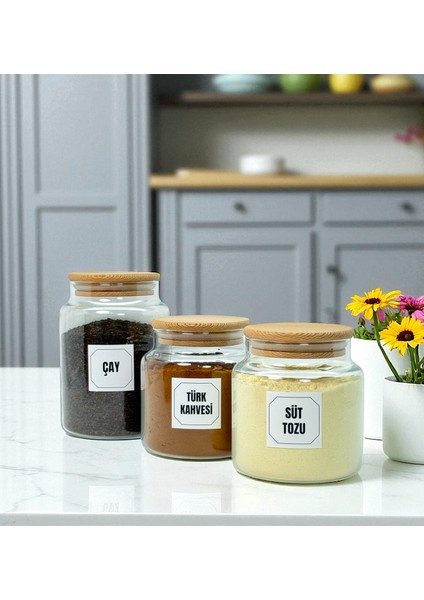 Ahşap Vakum Kapaklı Cam Çay Türk Kahvesi Süt Tozu Saklama Kavanozu Seti Kahve Köşesi Etiket Hediyeli fiyatları