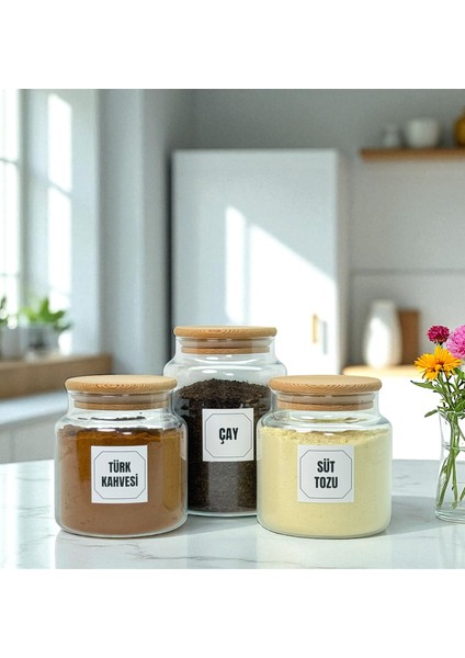 Ahşap Vakum Kapaklı Cam Çay Türk Kahvesi Süt Tozu Saklama Kavanozu Seti Kahve Köşesi Etiket Hediyeli indirimleri
