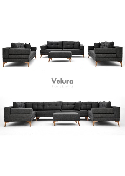 Zeri Modüler Yataklı 3 Adet Üçlü Kanepe & 3'lü Koltuk (3+3+3) - Antrasit