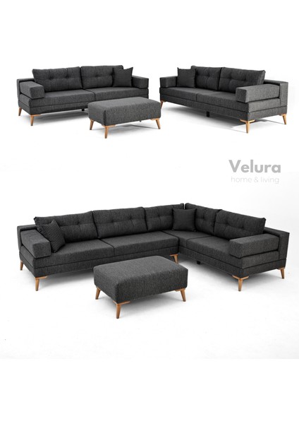 Zeri Modüler Yataklı 3 Adet Üçlü Kanepe & 3'lü Koltuk (3+3+3) - Antrasit fiyatları