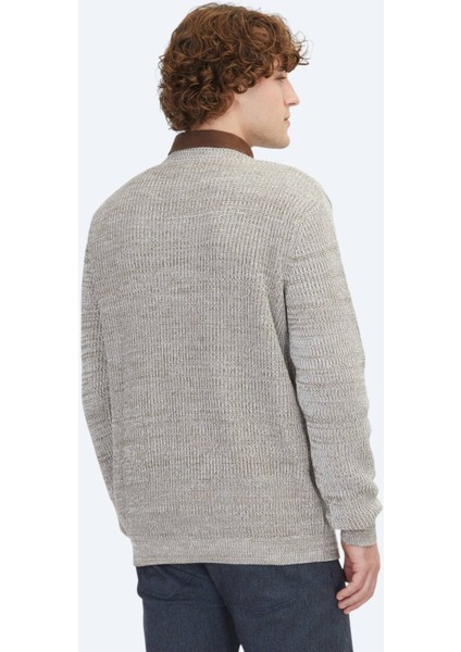 Vizon Bisiklet Yaka Desenli Pamuk Karışımlı Triko Kazak