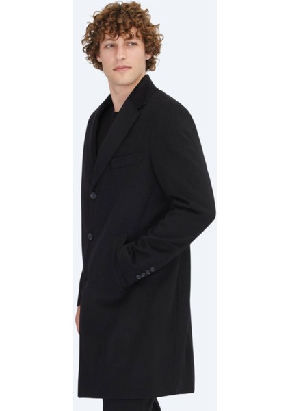 Siyah Regular Fit Kelebek Yaka Klasik Dokuma Palto modelleri