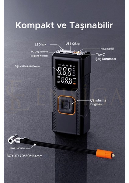 Otomatik Şarjlı 150PSI Dijital Gösterge Araba Hava Kompresörü Lastik Pompası Şişirme LED Işık fırsatları