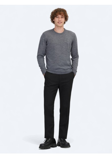 Gri Bisiklet Yaka Düz Örgü Yün Karışımlı Triko Kazak fiyatları