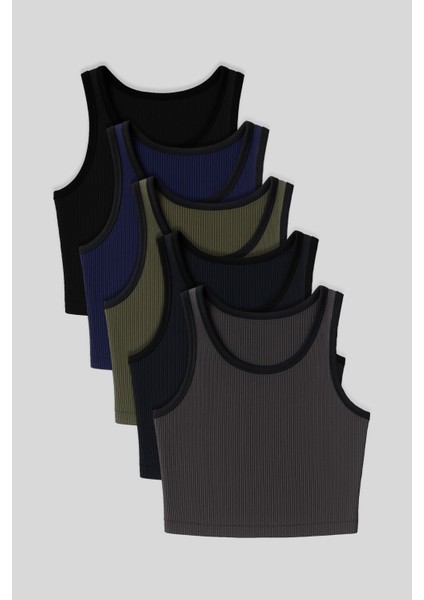 Basic U Yaka 5li Paket Kadın Crop Top Atlet - 97160